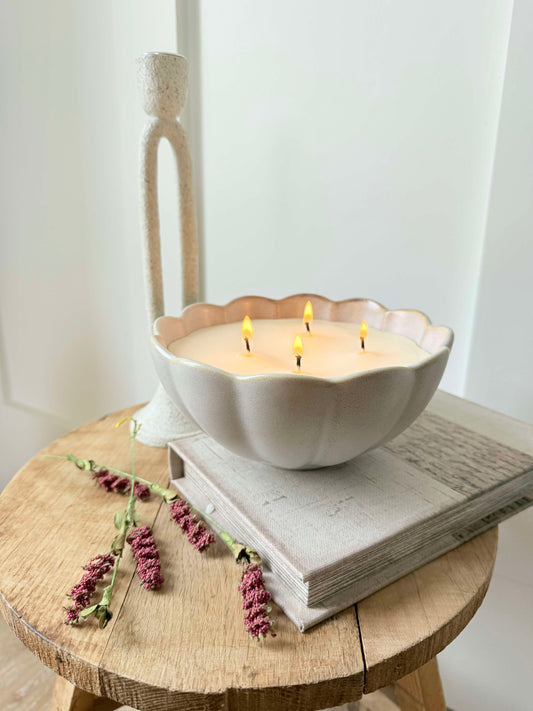 Redeem Candle Co. Ivory + Gray Hillside Bloom Bowl Candle, 1 lb.