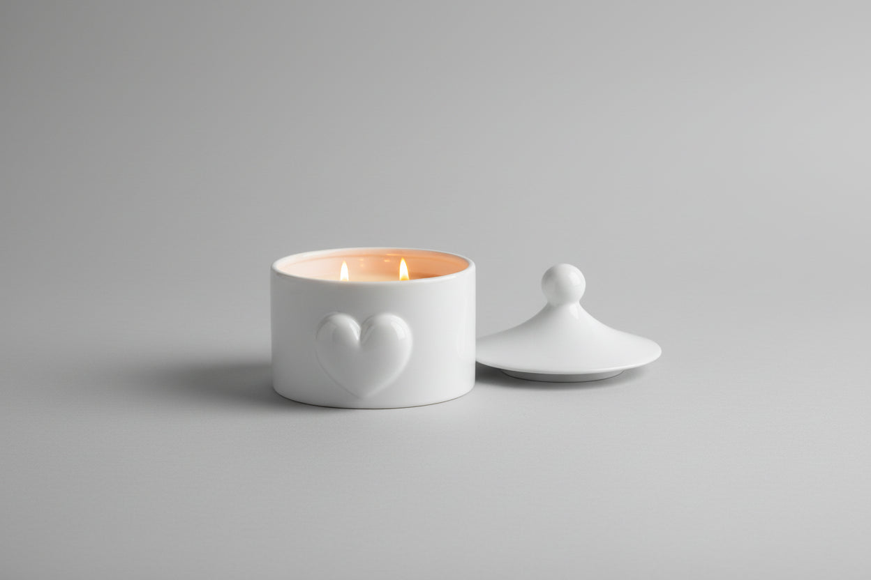 White Heart Ceramic Bowl with LId